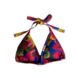 Khongboon Tropical Floral Bikini Top Womens Sz M Halter Triangle Swimwear Resort